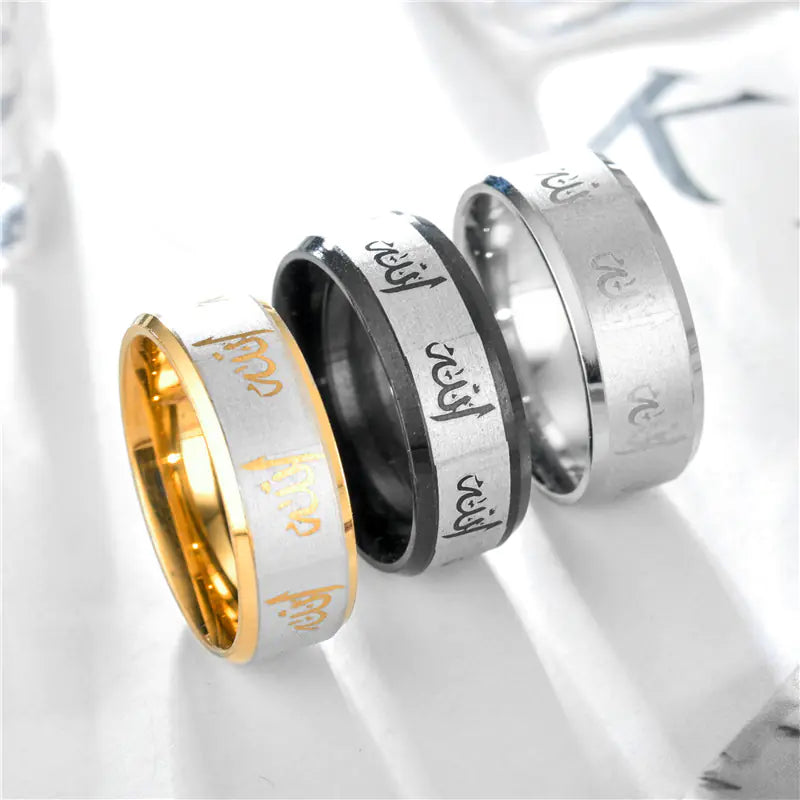 Simple Titanium Steel Couple Ring with Letters