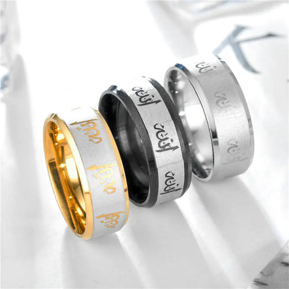 Simple Titanium Steel Couple Ring with Letters