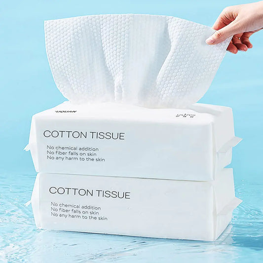 Cotton Facial Dry Wipes 100 Count Deeply Cleansing Disposable Face Towel Cotton Tissue Multi-Purpose for Skin Care Facial Tissue for Cleansing Skincare and Makeup Remover